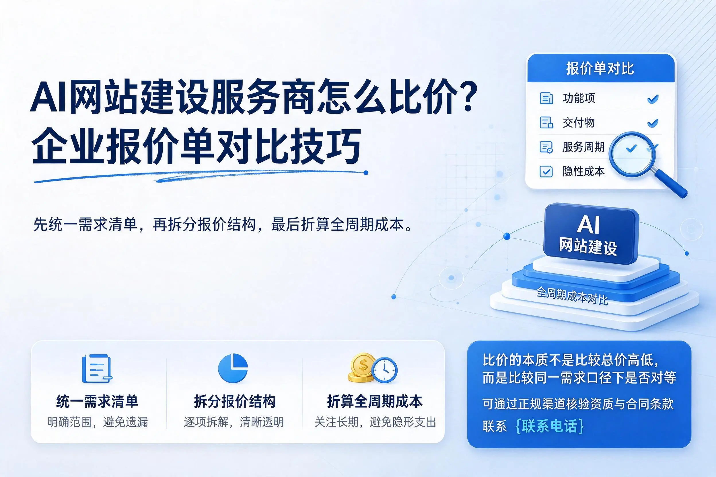 AI网站建设服务商怎么比价？西宁企业报价单对比技巧