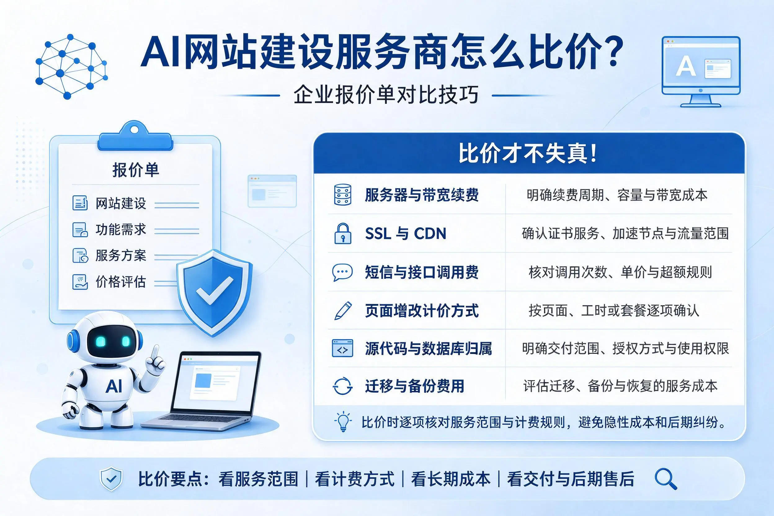 AI网站建设服务商怎么比价？西宁企业报价单对比技巧