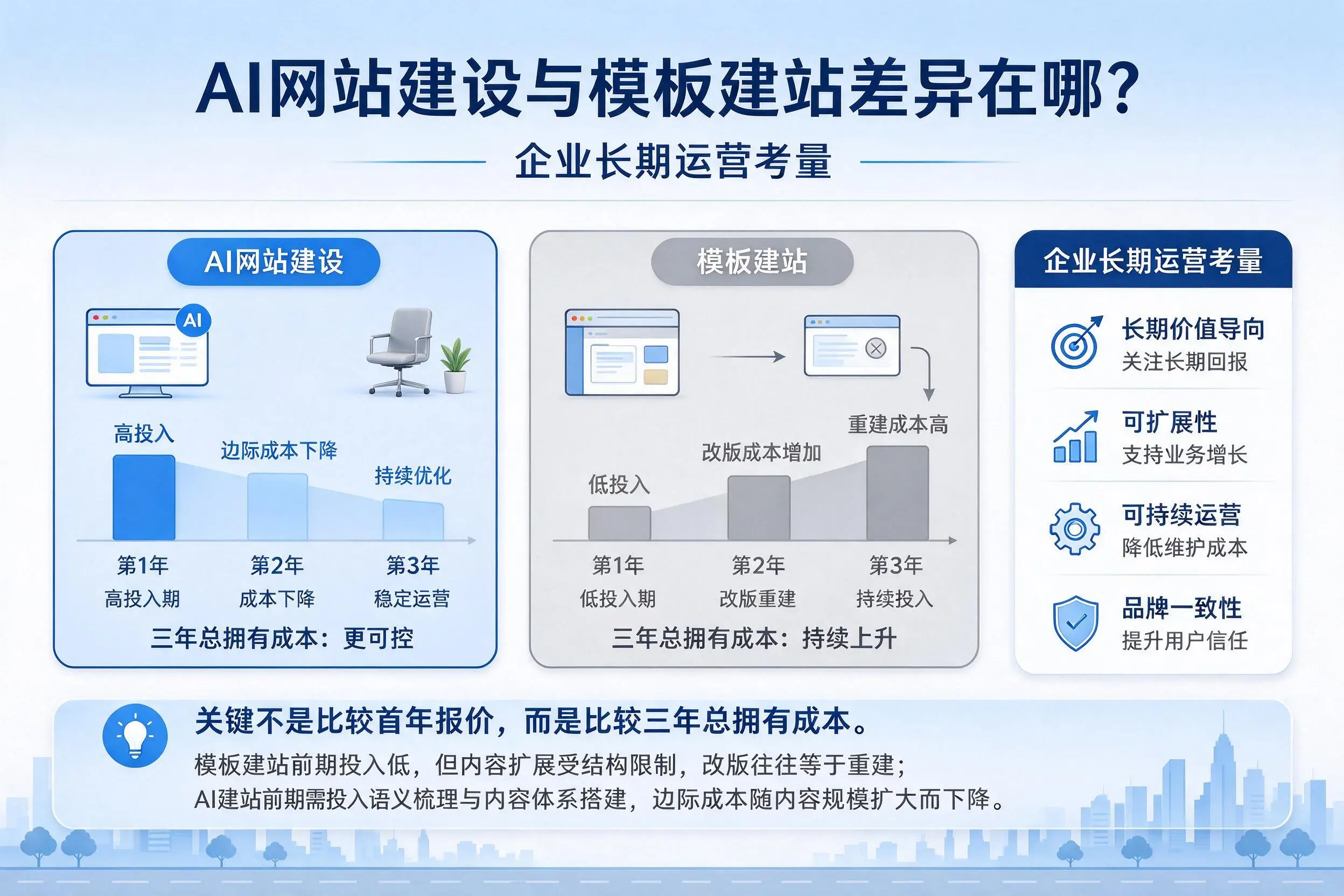 AI网站建设与模板建站差异在哪?西宁企业长期运营考量